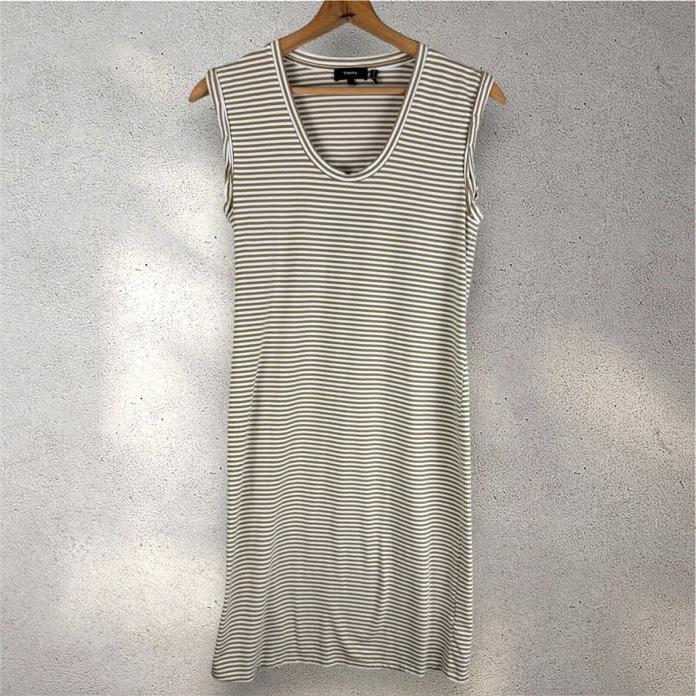 Theory Cuff Scoop Modal Bengal T-Shirt Midi Dress in Sandalwood Stripe Sz S